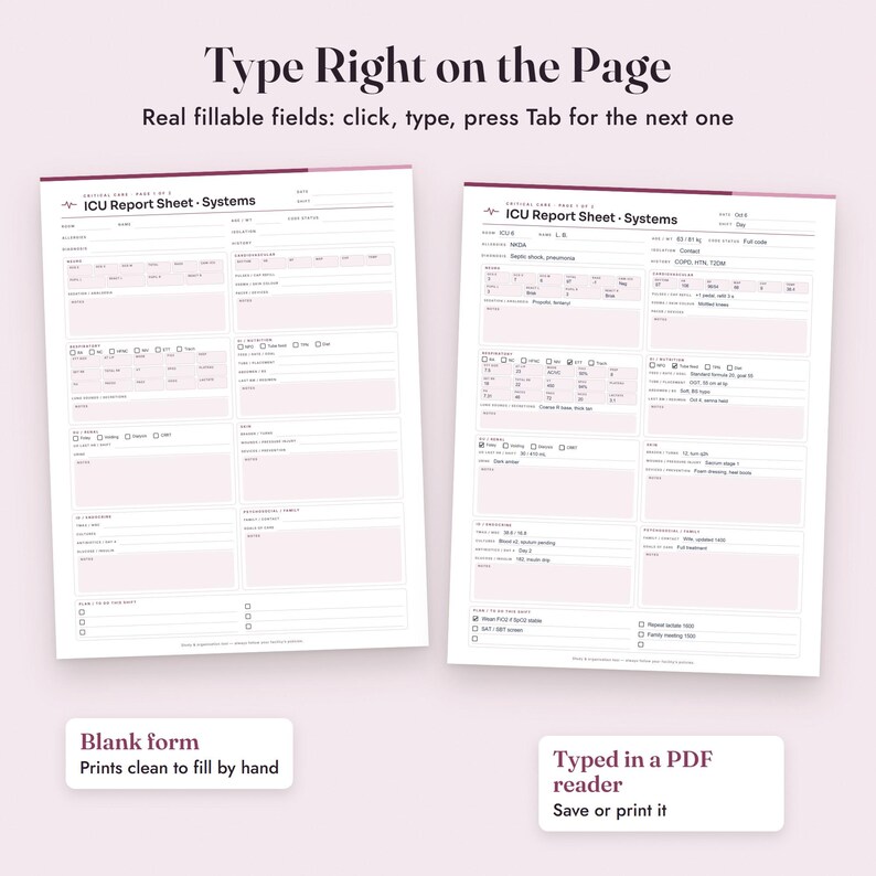 Nurse Report Sheet ICU, Fillable Critical Care Brain Sheet, Drips, Flowsheet, SBAR, Letter A4 image 4