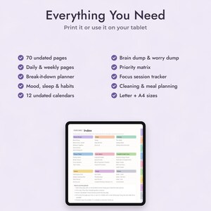ADHD Planner Printable and Digital, Undated Brain Dump Pages, Focus Routine, Letter A4 Bild 8