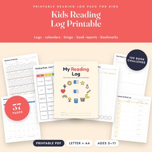 Reading Log for Kids Printable, Book Report Template, Bingo Challenge, 100 Book Tracker image 1