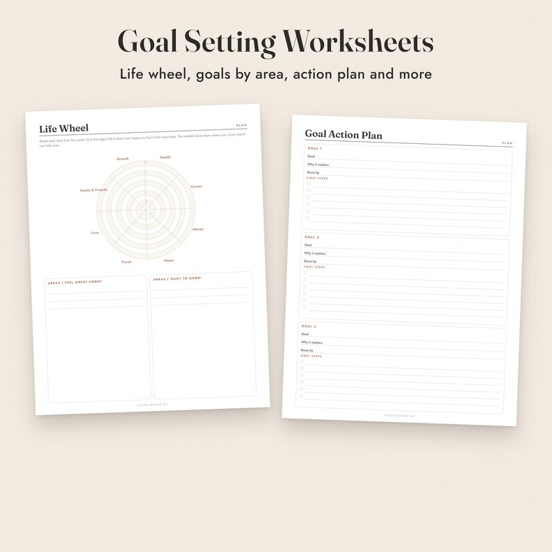 Vision Board Kit Printable, 330 Words and Affirmations, Goal Setting Worksheets image 8