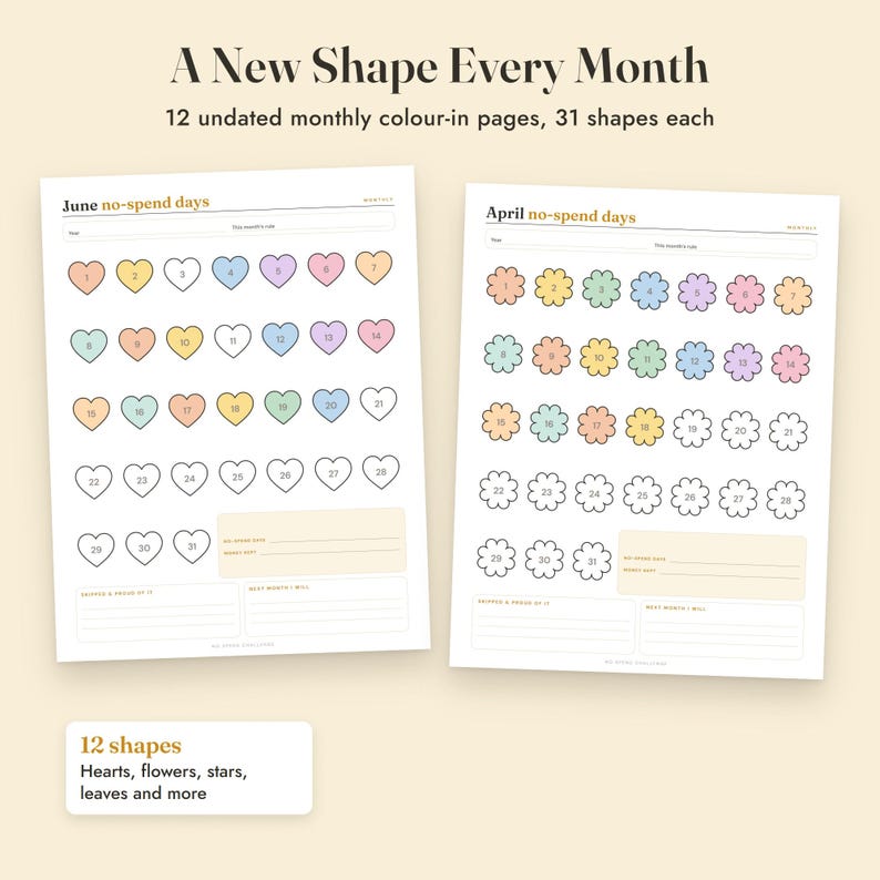 No Spend Challenge Printable, 30 Day, 52 Week, Monthly Color In Tracker, Letter A4 image 6