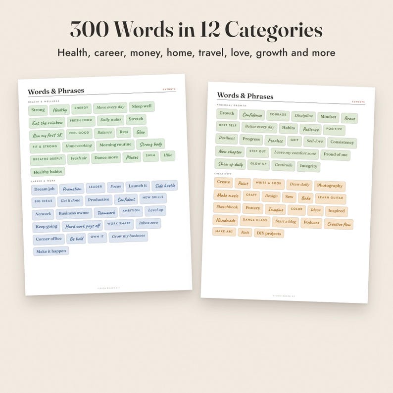 Vision Board Kit Printable, 330 Words and Affirmations, Goal Setting Worksheets image 4
