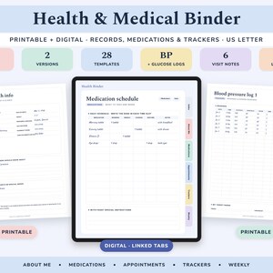 Medical Binder Printable and Digital, Health Planner, Medication Tracker, Blood Pressure Log, Symptom Journal bild 1