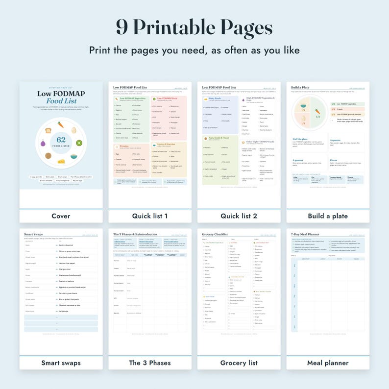 Low FODMAP Food List Printable, IBS Grocery List, Reintroduction Tracker, Letter A4 image 3