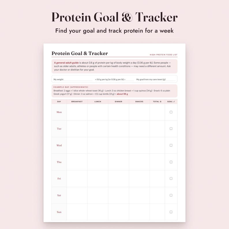 High Protein Food List Printable With Grams, Grocery List, Protein Tracker, Letter A4 imagen 6