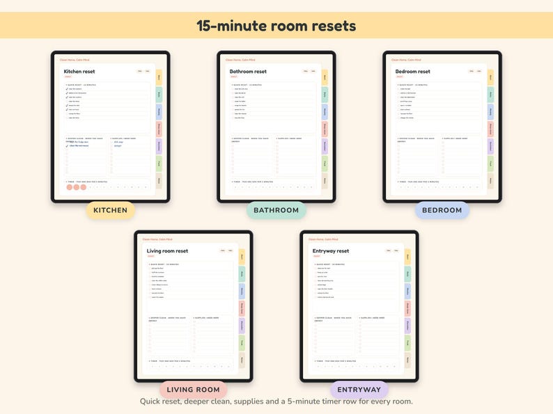 ADHD Cleaning Planner Printable and Digital, 15 Minute Home Reset Checklist, Declutter Challenge image 3
