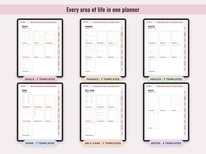 Printable Life Planner, Undated US Letter and Digital PDF, Goals, Budget, Health, Home Pages image 2