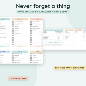 Travel Planner Google Sheets, Trip Itinerary Template, Vacation Budget Spreadsheet, Packing List Checklist image 6