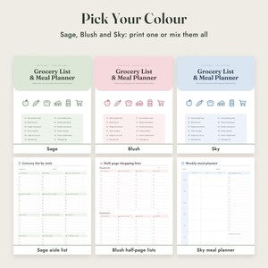 Grocery List Printable, Meal Planner, Pantry Inventory, Aisle Checklist, 3 Colours, Letter A4 imagen 8