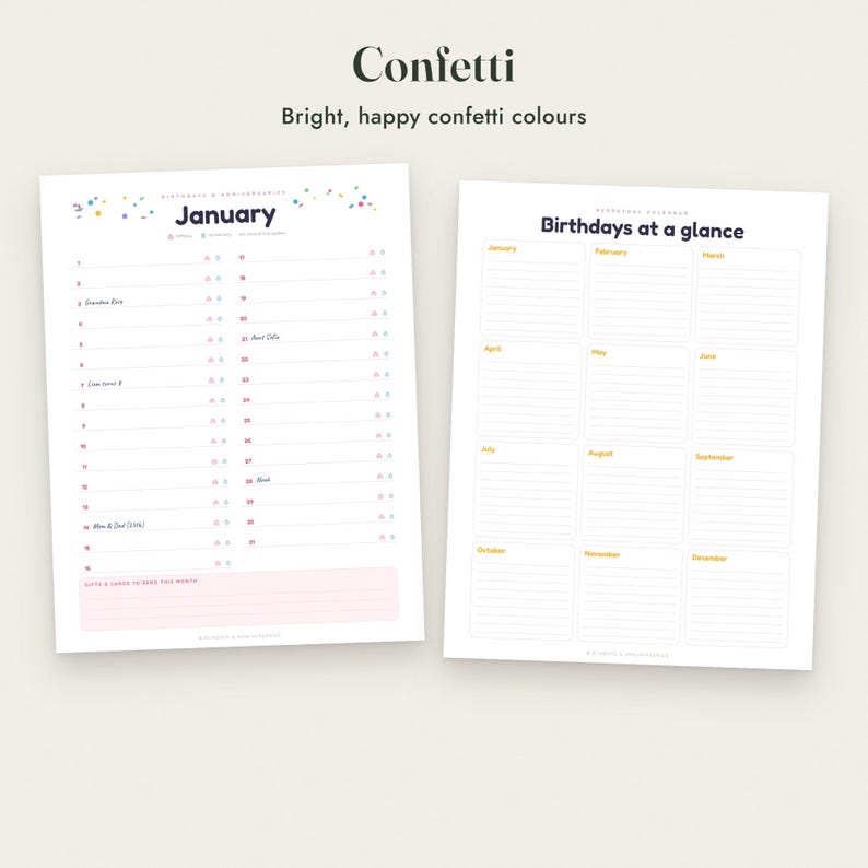 Birthday Calendar Printable, Perpetual Anniversary Calendar, 3 Styles, Monthly and One Page, Letter A4 imagen 6