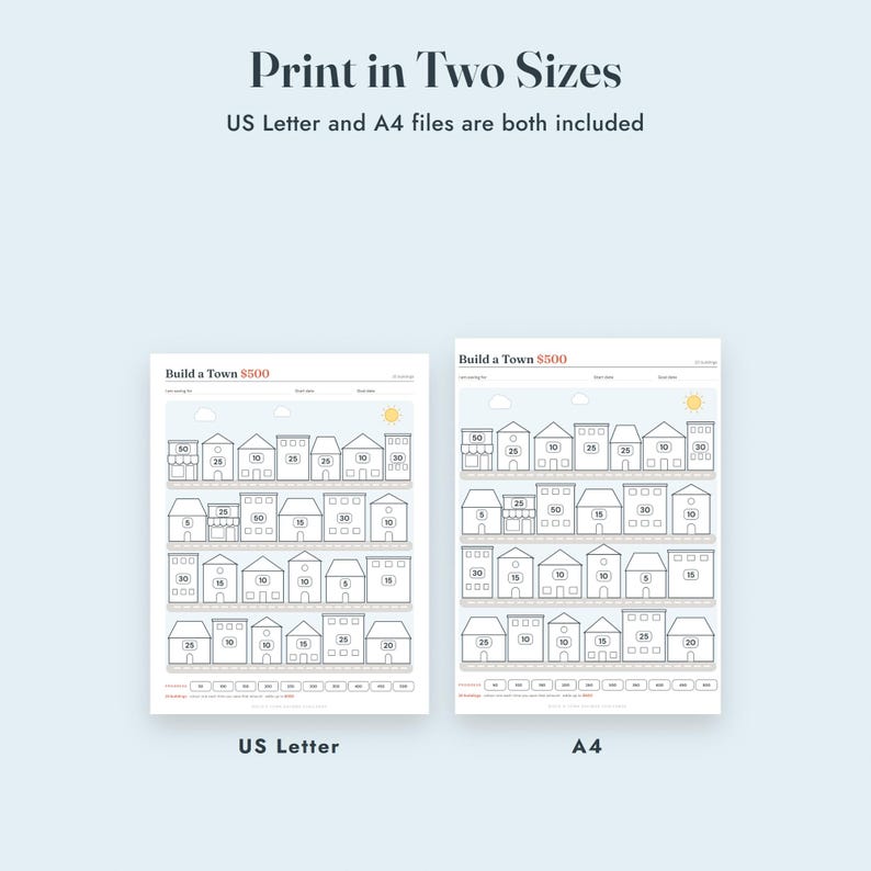 Savings Challenge Printable, Build a Town Color In Tracker, 500 to 10000, Letter A4 image 9
