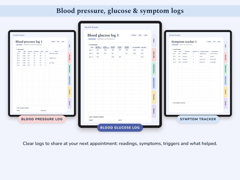 Medical Binder Printable and Digital, Health Planner, Medication Tracker, Blood Pressure Log, Symptom Journal bild 5