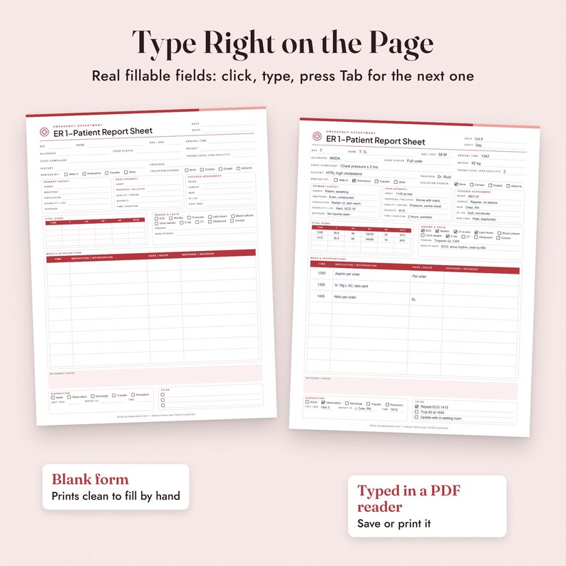 ER Nurse Report Sheet, Fillable Emergency Nurse Brain Sheet, Triage Notes, SBAR, Tracking Board image 4