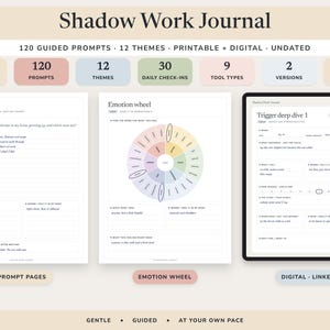 Schattenarbeit-Tagebuch zum Ausdrucken, 120 geführte Anregungen, Arbeitsbuch für das Innere Kind, undatiertes digitales Selbstfindungsbuch Bild 1