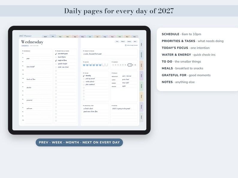 Digital Planner 2027 and Undated, Hyperlinked Daily Weekly Monthly Pages, Dusty Blue Landscape Journal image 6