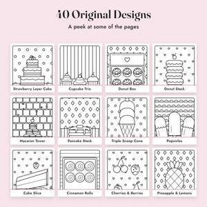 Livro de colorir simples e divertido: Doces Deliciosos, 40 páginas para imprimir, PDF com desenhos simples de comida para colorir imagem 3
