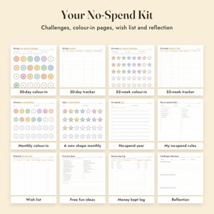 No Spend Challenge Printable, 30 Day, 52 Week, Monthly Color In Tracker, Letter A4 image 3