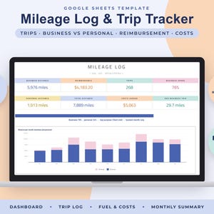 Mileage Log Google Sheets, Business Trip Tracker, Reimbursement Spreadsheet, Vehicle Odometer Record, Self Employed image 1