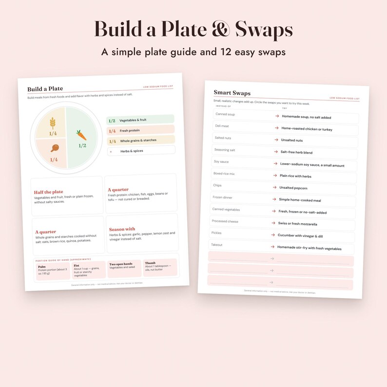 Low Sodium Food List Printable, Heart Healthy Grocery List, Sodium Tracker, Letter A4 image 5