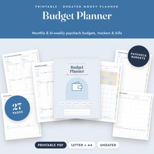 Budget Planner Printable, Bi-Weekly Paycheck Planner, Expense Tracker, Savings Tracker, Bill Calendar, Letter A4 image 1