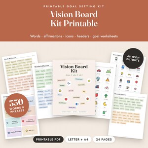 Vision Board Kit Printable, 330 Words and Affirmations, Goal Setting Worksheets image 1