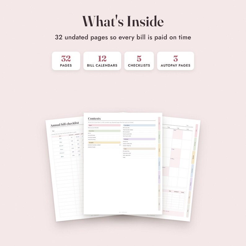 Bill Tracker Printable, Monthly Payment Calendar, Annual Checklist, Autopay Log, Due Dates, Letter A4 image 2