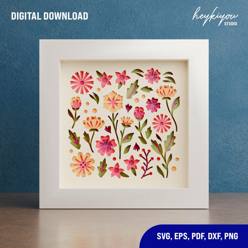 May include: A digital download of a floral design with pink, yellow, and green flowers. The design is in a white frame and is perfect for crafting projects.