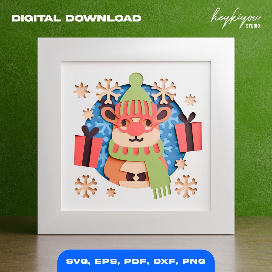 Christmas Rudolf Shadow Box SVG Template (digital Download) - Etsy