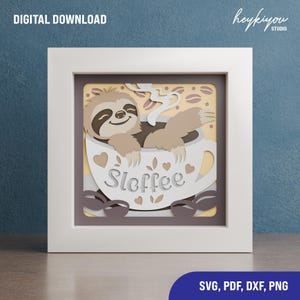 Caixa de sombra de preguiça e café Modelo de arquivos SVG para Cricut