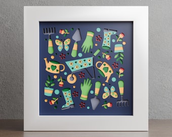 Summer Gardening Shadow Box Template: Multi-Layered SVG (Digital Download)