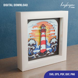 Light House and Waves Shadow Box Template SVG Files for Cricut