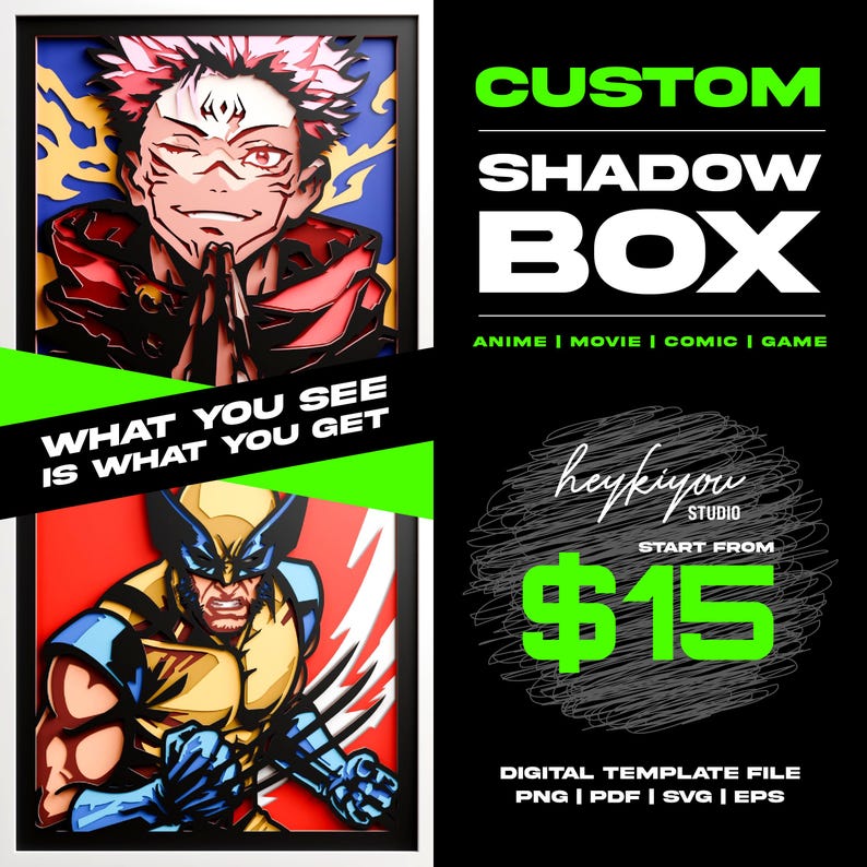 Custom Anime Character Shadow Box SVG, 3D Papercut Lightbox (Digital Download) image 1