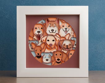 Dogs Group Shadow Box Template SVG Files for Cricut