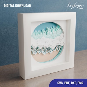Wave Seashore 3D Shadow Box SVG Files for Cricut