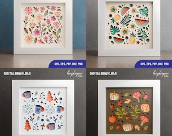 Four Season Boho bundling Shadow Box Template SVG Files for Cricut