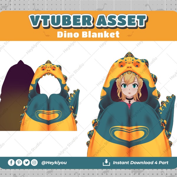 Dino Blanket, VTuber Asset, Dino Hoodie Blanket, Cute Dino Blanket, VTuber Blanket, Yellow Dino Blanket