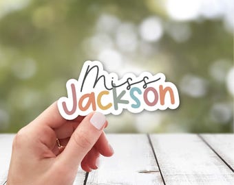 Sticker professeur personnalisé | Sticker nom enseignant personnalisé | Sticker pour ordinateur portable personnalisé | nom de bouteille d'eau | Sticker prénom arc-en-ciel