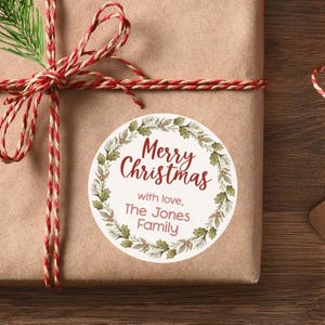 Personalized Christmas Wreath Gift Labels | Custom Name Christmas Stickers | Christmas Present Stickers | Christmas Gift Tag Stickers