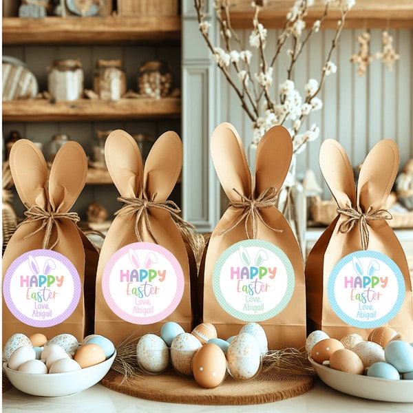 Personalized Happy Easter Gift Labels | Custom Name Easter Stickers | Easter Treat Bag Stickers | Easter Gift Tag Stickers | Kids Stickers