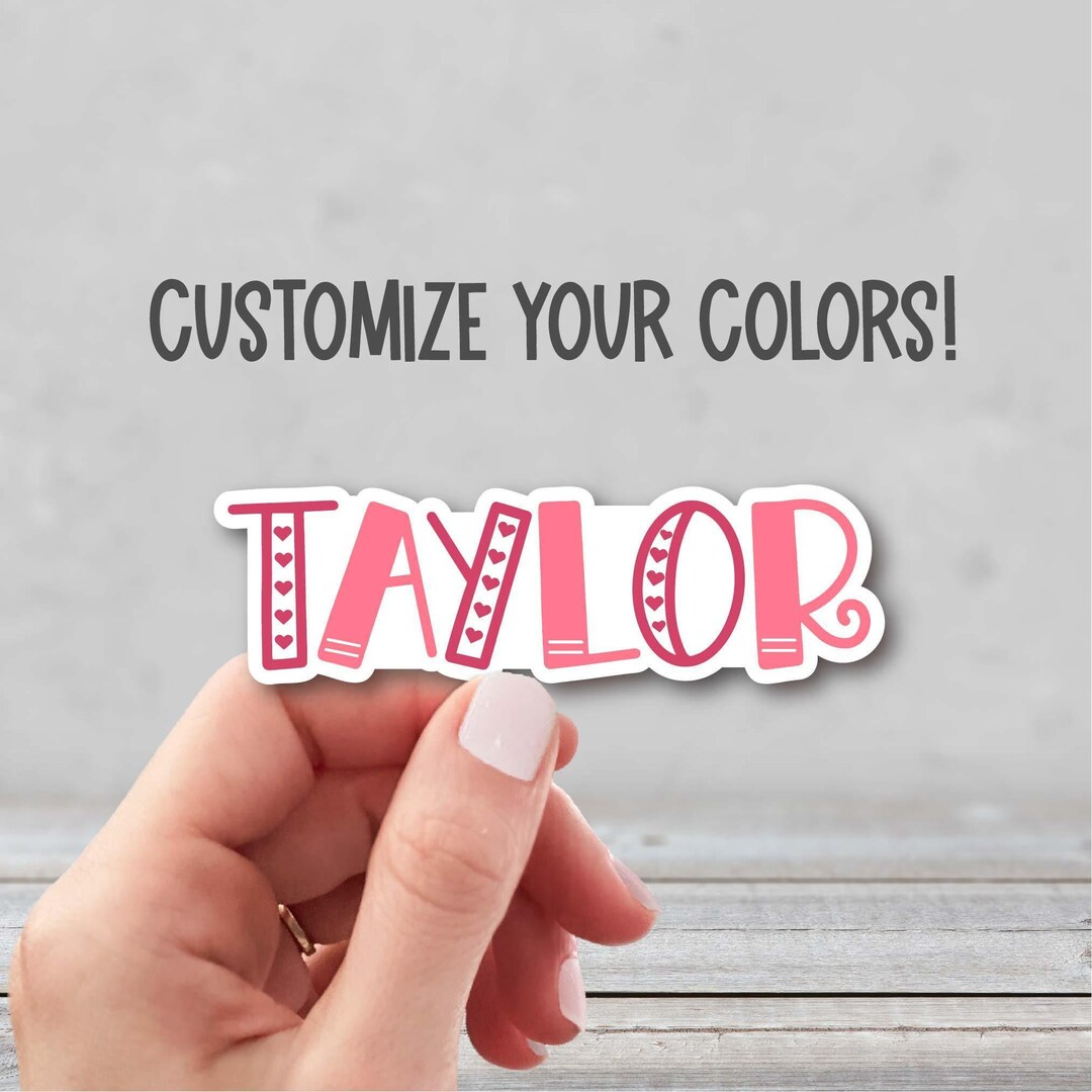 Personalized Heart Name Sticker | Hearts Custom Name Sticker ...