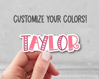 Personalized Heart Name Sticker | Hearts Custom Name Sticker | Personalized Laptop Decal | Water Bottle Name Sticker
