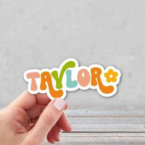 Retro Custom Name Sticker | Groovy Name Sticker | Personalized Laptop Sticker | Water Bottle Name Sticker | Daisy Name Sticker