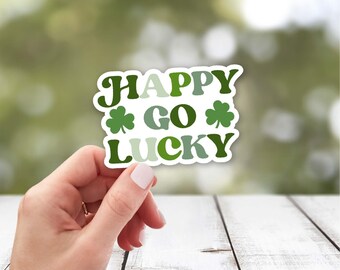 Pegatina de vinilo "Happy Go Lucky" / Pegatina del Día de San Patricio / Pegatina de trébol / Pegatina de primavera para portátil / Pegatina para botella de agua