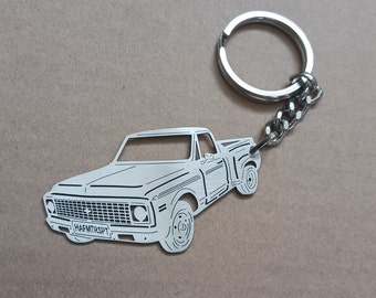 c10 stepside one 1971-1972 custom key chain, birthday gift for him, personalized stainless steel keyring, Christmas gift