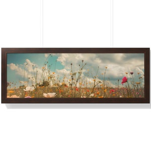 Vintage Wildflower Field Wall Art Poster Wooden Frame Field Of Flowers Wall Art Graphic Botanical Wildflower Wall Art Poster Wooden Frame