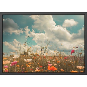 Vintage Wildflower Field Wall Art Poster Wooden Frame Field Of Flowers Wall Art Graphic Botanical Wildflower Wall Art Poster Wooden Frame