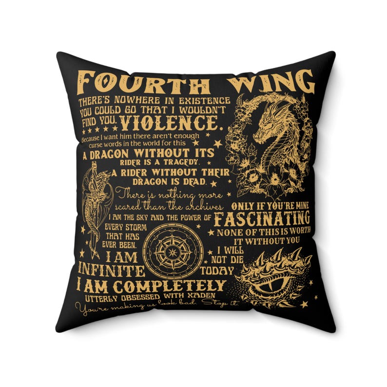 Fourth Wing Square Pillow Basgiath War College Pillow Dragon Rider Pillow Rebecca Yarros Merch The Empyrean Pillow Home Decor Pillow image 3
