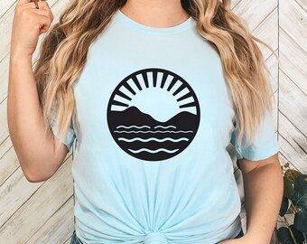 Retro Sunrise Sunset Over Water Tee Shirt, Sun Ocean Summer Beach Shirt,  Summer Shirt For Lady, Sun T-Shirt for Woman, Summer Gift For Her