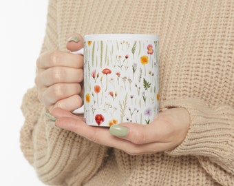Wild Flower  Pattern Ceramic Coffee Hot Tea Mug 11oz Boho Wildflowers Coffee Mug