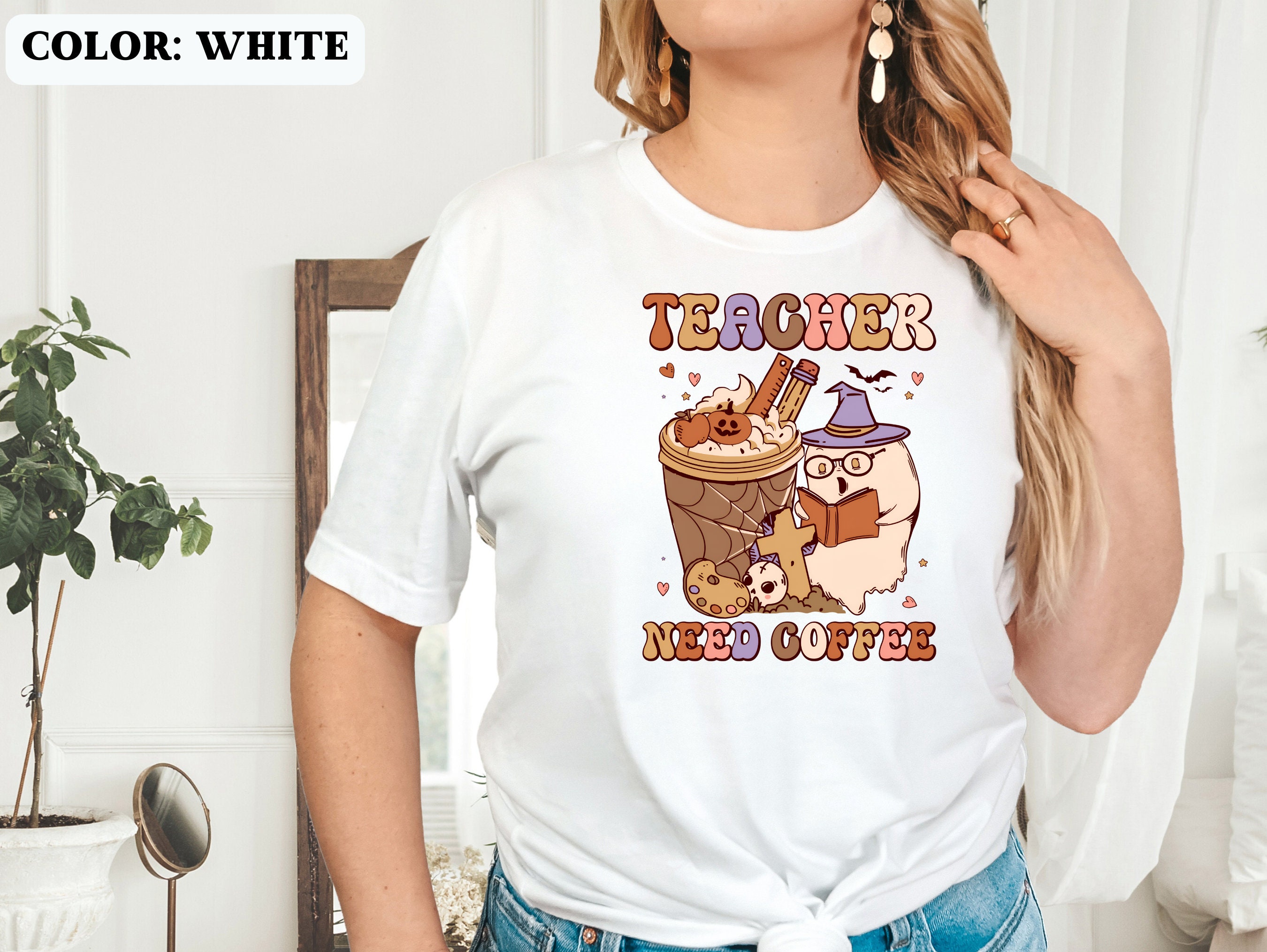 Discover Halloween Teachers Need Coffee Shirt School Teacher T-shirt Teacher Gift Elementary Grade School Teacher Tee Teacher Back To School Shirt